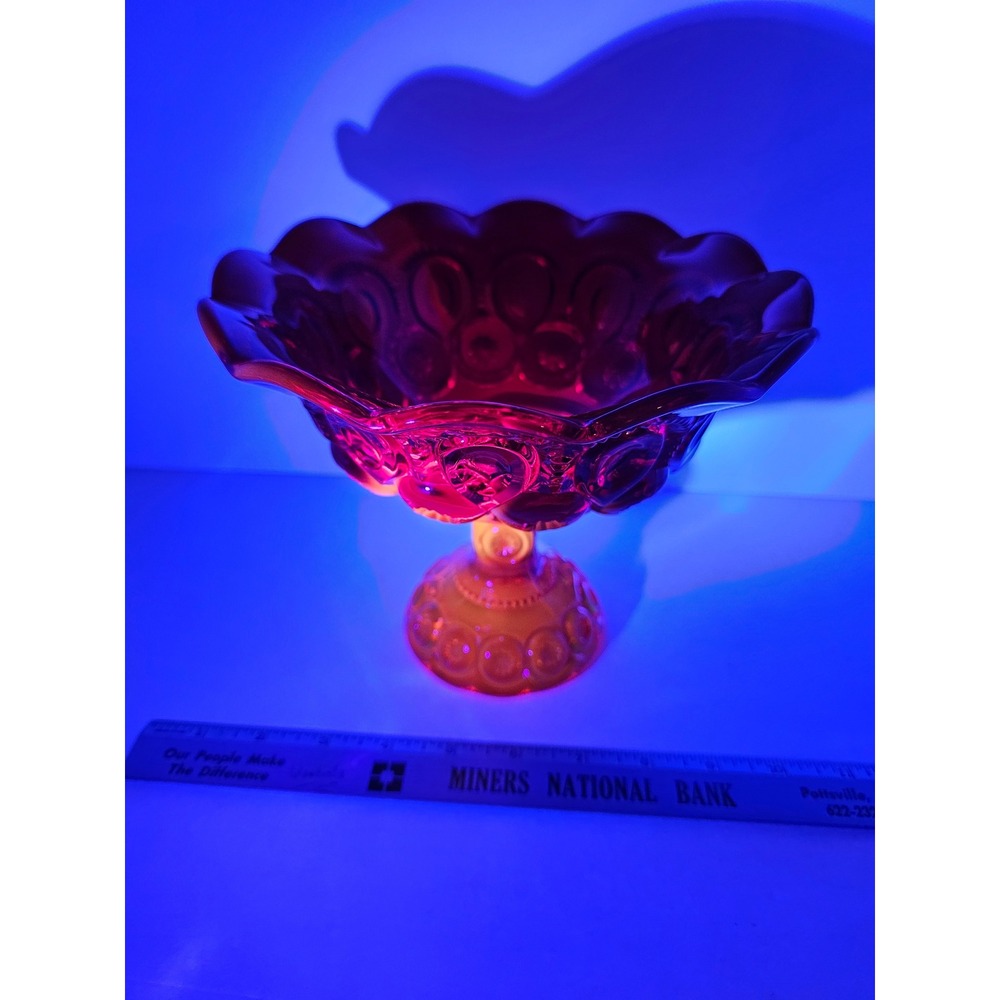 LE Smith Moon and Star Amberina Red Cadmium Glow Pedestal Compote Bowl 6x7.25